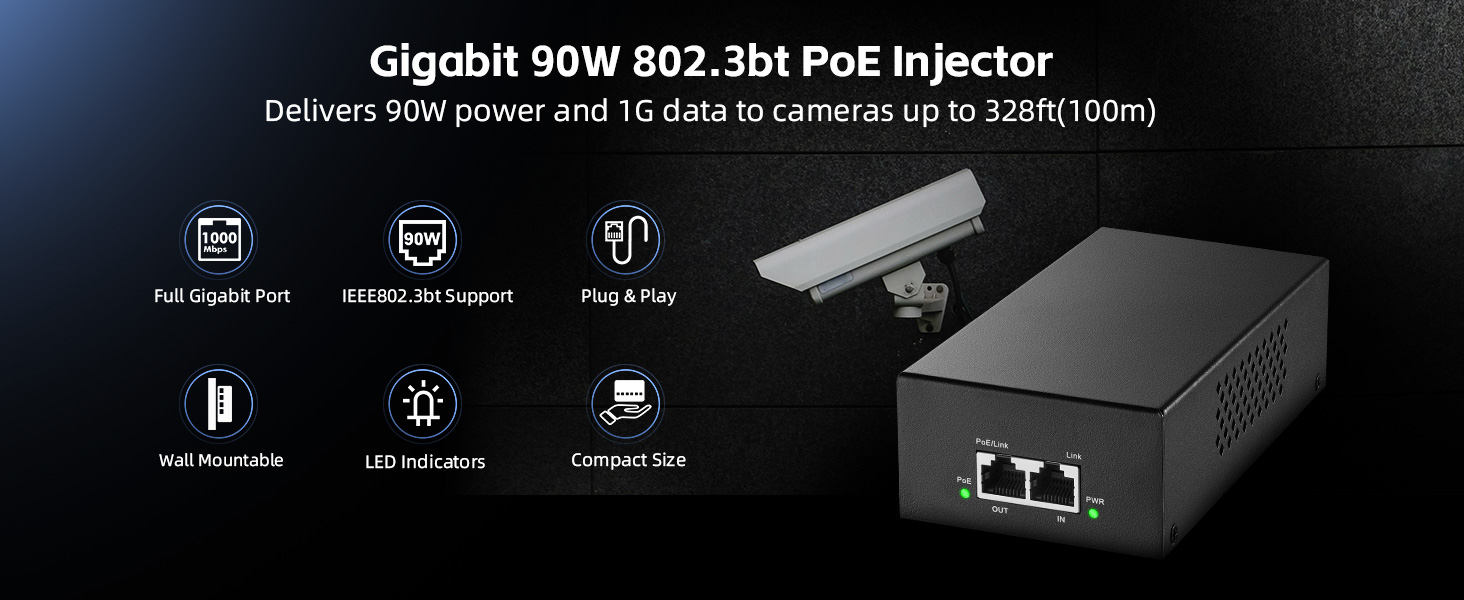 1G 90W PoE Injector