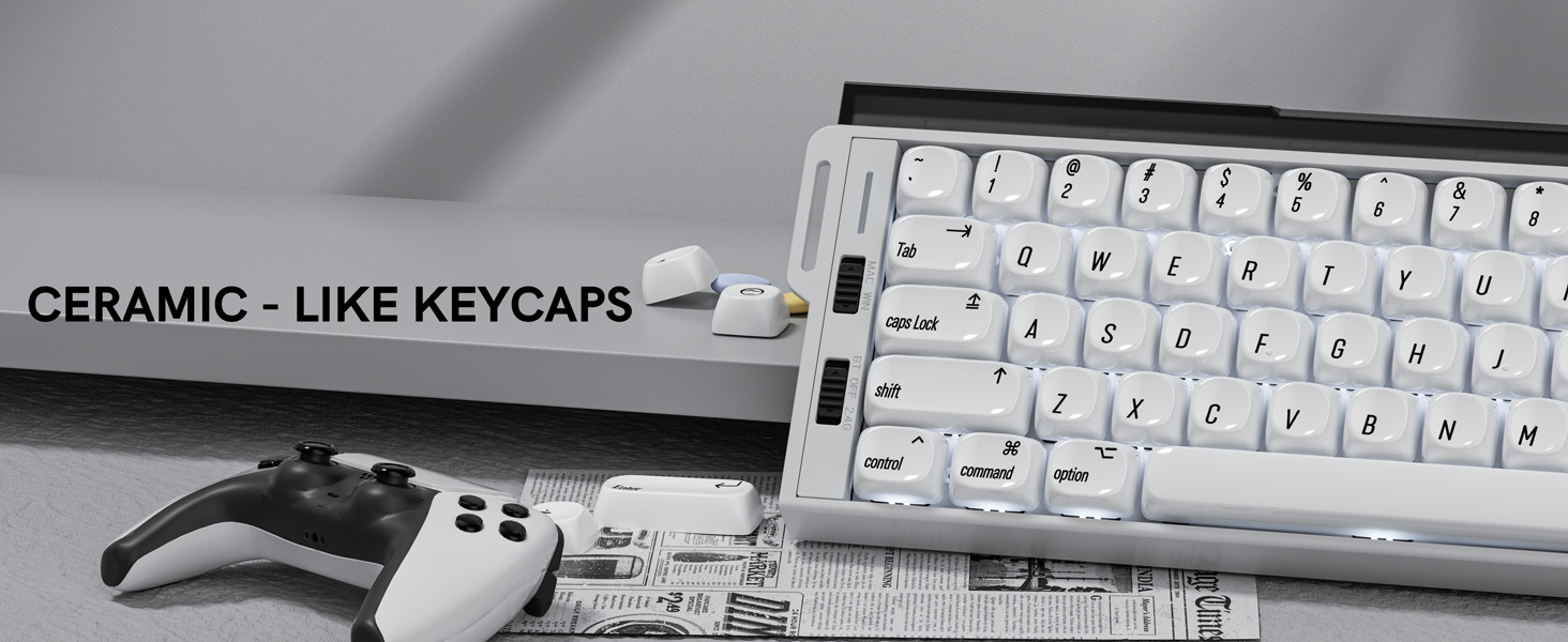 White PBT Keycap Set,Glossy Custom Keycaps Ceramic Style, Dye Sublimation 131-key,MOA Profile Keycap