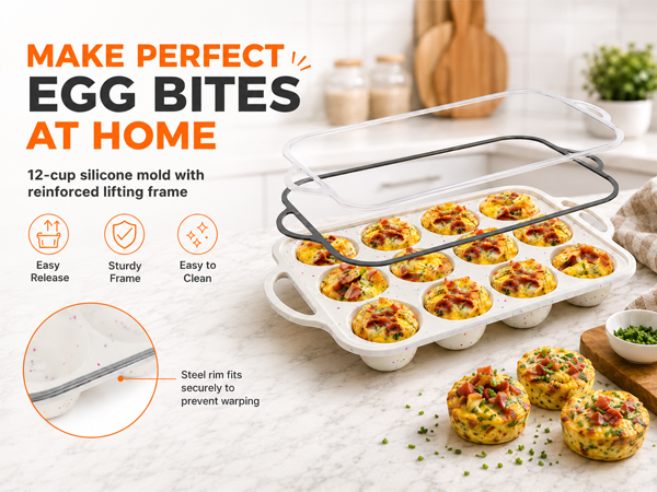 Egg Bites Silicone Mold with Metal Frame