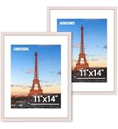 FIXSMITH 11x14 Picture Frame 2 Pack, Pink Photo Frame with HD Plexiglass, Display Pictures 8x10 w...