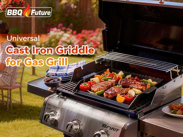 BBQ Future Universal Griddle for Gas Grill with Spatula Set, 23" x 16" Nonstick Cast Iron