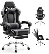 DUMOS Ergonomic Gaming Office Desk Chair with Footrest and Headrest for Adults, PU Leather Video ...