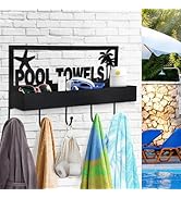 Pool Towel Rack - 2-in-1 Outdoor Poolside Beach Washcloth Drying Rack Holder, Wall Mounted Metal ...