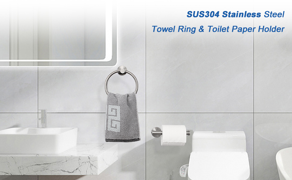towel ring and toilet paper holder set