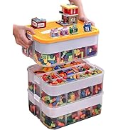 Kids Toy Organizer for Lego Stackable Storage Compartments Bins With Base Plates Lids 3 Tiers Cle...