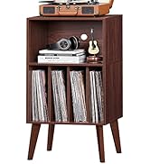 Lerliuo Record Player Stand, WalnutTurntable Stand Holds up to 160 Albums, Mid-Century Vinyl Stor...