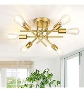 TOBUSA 6-Light Gold Semi Flush Mount Ceiling Light Fixture, Modern Industrial Brushed Golden Sput...