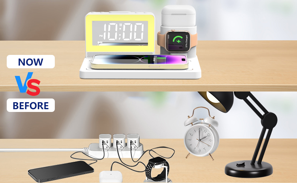 alarm clock for bedroom with charging station and night light