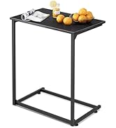 WLIVE Black C-Shaped End Table, Small Side Tables for Sofa, Wide Couch Table That Slide Under, La...