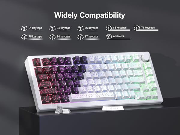 Double Shot PBT keycaps for Mechanical Keyboard,Black/White Topographic,Shine Through keycaps