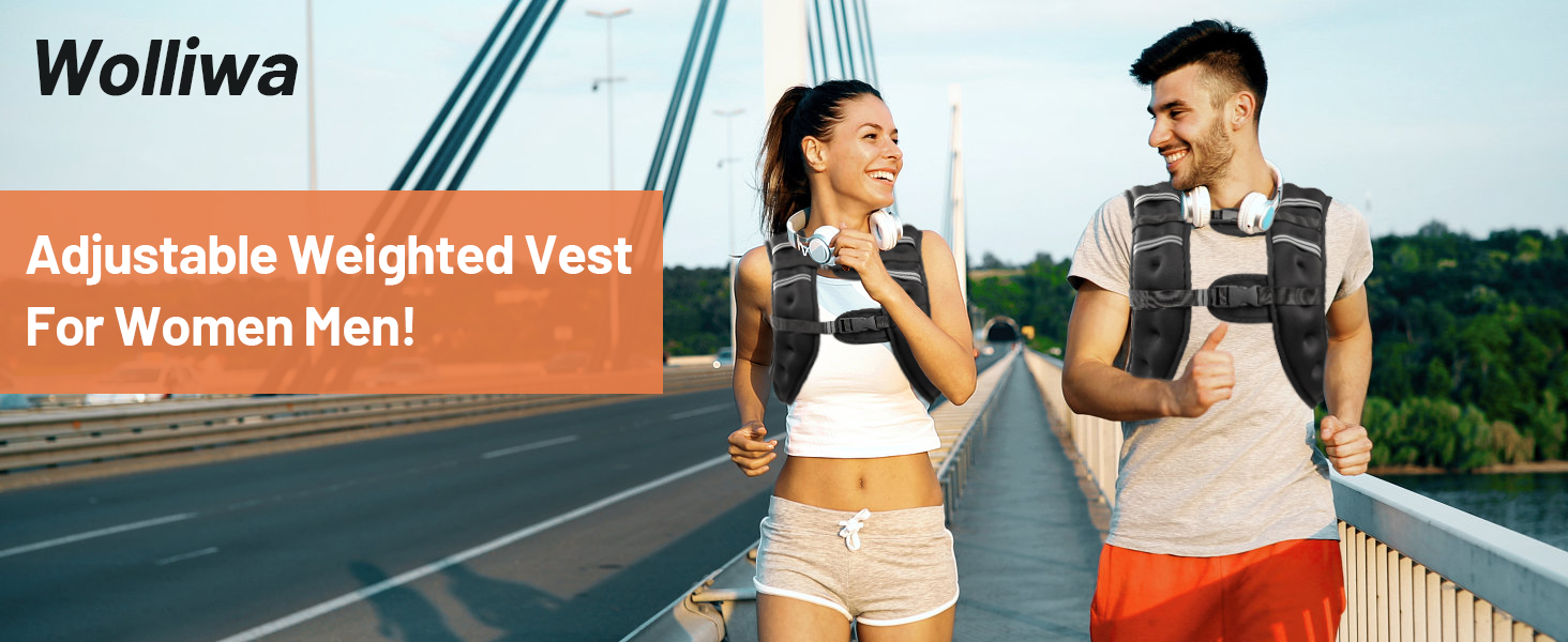 Wolliwa 8 12 16 20 lbs Adjustable Weight Vest with Reflective Stripe Women Men