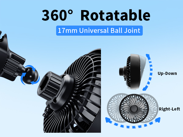 xuenair car clip on fan car vent fan is 360 rotating rotatable to customize airflow