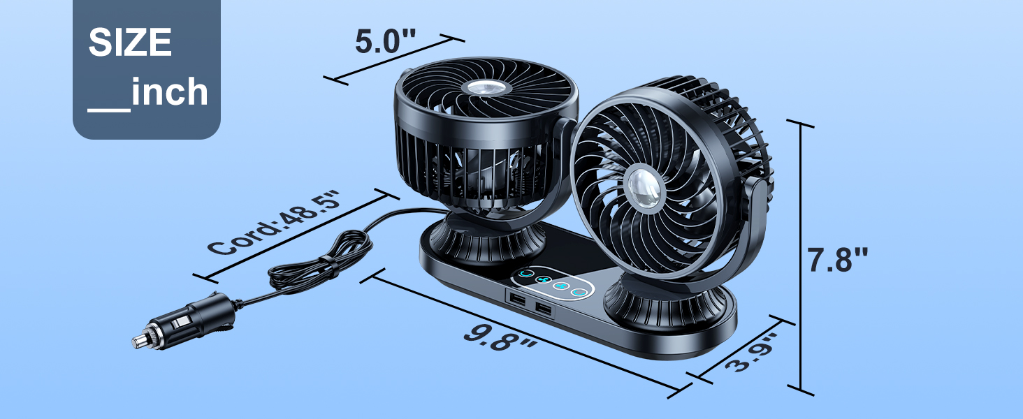 DICMKY Dual Head Auto Oscillating Car Cooling Fan for Dashboard