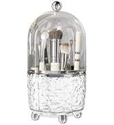 J Warrior Makeup Brush Holder with Lid 360° Rotating Dustproof Cosmetic Tools Organizer with Cove...