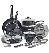GreenLife 16 Piece Nonstick Cookware Set, Soft Grip Non-Toxic PFAS-Free Ceramic Pots &amp; Pans, Dish...