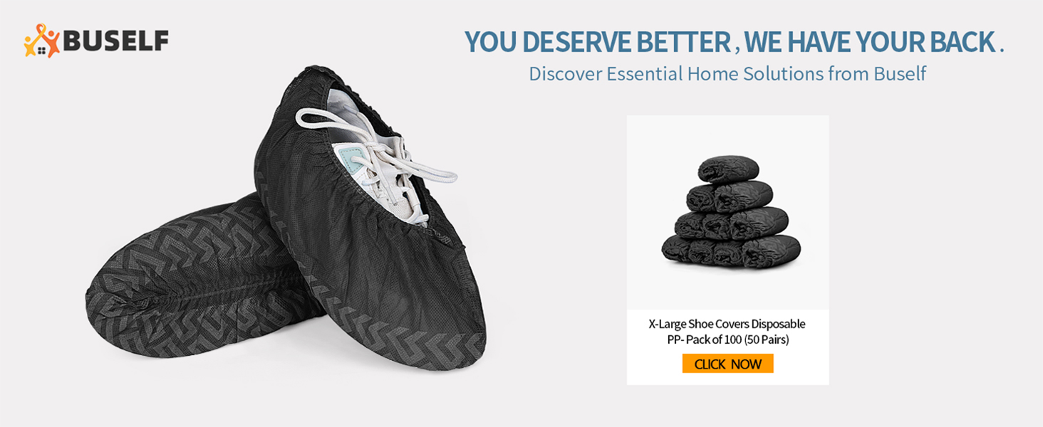X-Large Shoe Covers Disposable Non-Woven, Pack of 100, Black