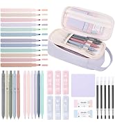 SKYDUE Cute School Supplies 38 PCS, Pencil Case with 12 Pastel Highlighters, 5 Black Gel Pens, Me...