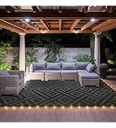 GENIMO Outdoor Rug with LED Strip Lights, 5'x8' Waterproof Camping Mat, Reversible Plastic Straw ...