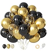 CVPARTYON Black and Gold Balloons, 55 Pcs 12 Inch Metallic Gold Balloons Black Balloon Gold Confe...