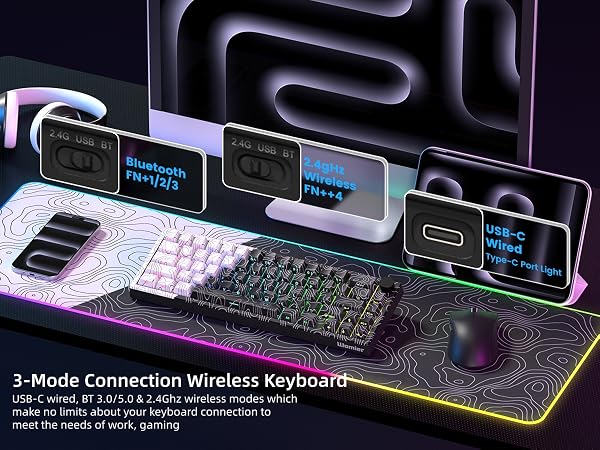 60% Gaming Keyboard RGB Wireless Mechanical Keyboard, Mini Gamer Keyboard with Hot-Swappable