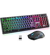 NPET S21 Wireless Gaming Keyboard and Mouse Combo, LED Backlit Rechargeable 3800mAh Battery, Mech...