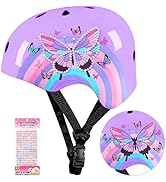Kids Bike Helmet Adjustable Youth Toddler Helmet with DIY Stickers for Girls Age 3-5-8-14 Years f...