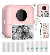 HuiJuKeJi Mini Sticker Printer Bluetooth Smart Pocket Inkless Thermal Printer with 11 Rolls Therm...