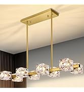 Modern Crystal Chandeliers for Dining Room, 8-Light Gold Rectangular Dining Room Light Fixture, A...