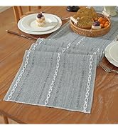 Niviy Blue Boho Cotton Linen Table Runner, Farmhouse Woven Table Runners Spring Summer Holiday Ki...