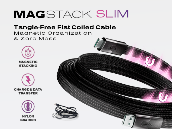 magstack statik magtame anti-tangle tangle-free magnetic flat foiled charging cable usb-c usb c usbc