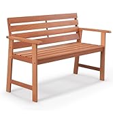 Tangkula 48 Inch Hardwood Patio Bench, Wood 2-Seat Chair with Breathable Slatted Seat &amp; Inclined ...