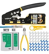 RJ45 Crimping Tool Kit Rj45 Crimper Stripper Cutter All-in-One Pass Through Crimper for 8P RJ45 C...