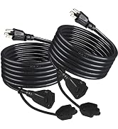 [2PACK] Black Garden Outdoor Weatherproof Power Extension Cord - 6FT Waterproof 3 Prong 16 Gauge ...