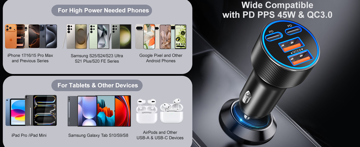 wide compatible car charger black