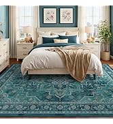 Jainmy 8x10 Teal Medallion Rugs for Living Room, Vintage Classic Washable Large Rug for Bedroom U...