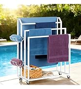 Freestanding Towel Rack for Bathroom Rolling Towel Storage Cart On Wheels Blanket Ladder with She...