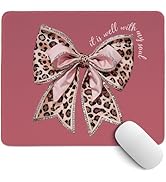 PaJiaNi Coquette Pink Bow Mouse Pad,Christian Mouse Pad, Bow Themed Desk Accessories, Girly Leopa...