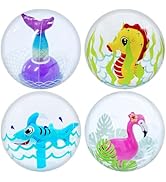 4E's Novelty 3D Beach Balls - 4 Pack 13" Inflatable Pool Toys, Flamingo, Mermaid, Shark, Sea Hors...
