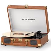 MANGOSTAN Bluetooth Record Player with Built-in Speakers, 3-Speed Portable Suitcase Turntable, RC...