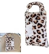 Foelony Leopard Print Car Tissue Box, Hanging Cute Plush Car Tissue Holder, Snap-on Design 7.09" ...