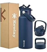 KEWIXY 32 oz Insulated Water Bottle, 2-in-1 Lid, Straw &amp; Spout with Protected, Leak Proof, Keep C...