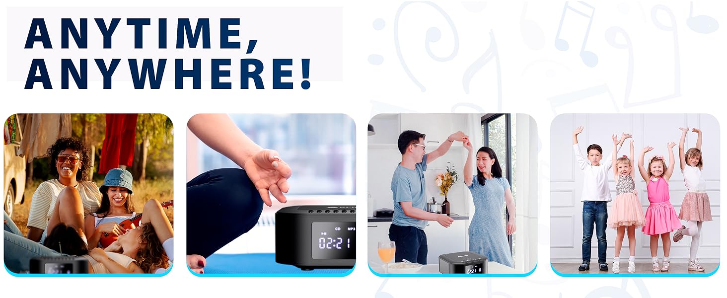 Boombox E1 with CD case - CD Player Portable Audio System + Extra BASS with Subwoofer + FM Radio