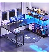 SEDETA L Shaped Gaming Desk, 63'' Reversible Computer Desk with Power Outlet and Storage Shelves,...