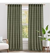 NICETOWN Linen Plaid Curtains Modern Window Panels Moss Green Check Tartan Light Filtering Curtai...