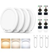 4 Packs Wireless Closet Lights Motion Sensor with Remote, 3 Color &amp; 3 Mode Dimmable Magnetic Rech...