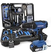 COMOWARE 120 Pcs Home Tool Kit with Drill, 20V Power Tool Combo Kits with 2.0 Ah Li-ion Battery &amp;...