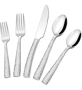 Hammered Silverware Set, 40-Piece Stainless Steel Wave Flatware Set for 8, Food-Grade Tableware C...