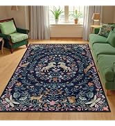Machine Washable 5x7 Area Rugs for Living Room Unicorn Floral, Non Slip Soft Low Pile Moroccan Vi...