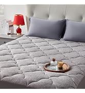 SLEEP ZONE Queen Mattress Pad, Pillow Top Mattress Topper, Jersey Knit Mattress Cover, Plush Matt...