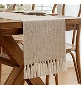 Laolitou Light Brown Table Runners 72 Inches Long, Farmhouse Boho Table Runner, Burlap Linen Text...